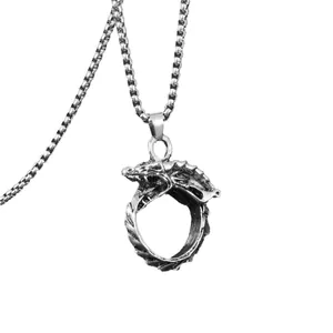 Collana con ciondolo a drago ouroboros vintage in acciaio inox con catena a scatola