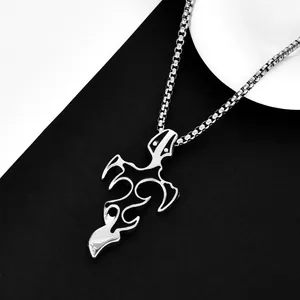 Hip hop flame cross pendant necklace for men in silver stainless steel with box chain