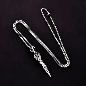 Retro stainless steel vajra pendant necklace with box chain for men in hip hop style