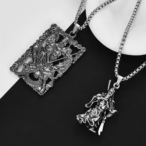 Collana con ciondolo Guan Yu retrò in acciaio inossidabile stile hip hop per uomo