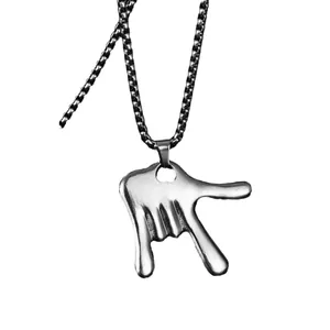 Hip hop gesture pendant necklace with polished silver box chain for men and women