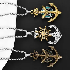 Vintage nautical anchor and rudder necklaces in gold, silver, and bronze finish