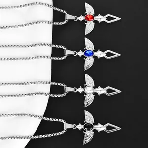 Ensemble de colliers pendentifs aile et épée gothique hip hop avec pierres colorées