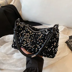 Trendy Sequin Underarm Bag For Women Sparkly Shimmer Shoulder Bag For Party Banquet Y2K Style Small Tote Purse Fashion Bag