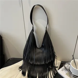 Dames Schoudertas Met Grote Capaciteit Franje Tassel PU Leer Bohemian Onderarmtas Mode Dagelijkse Tote Handtas