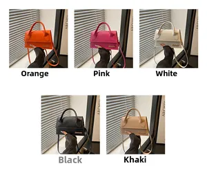 Mini crossbody square bags in five colors with top handle and gold logo detail