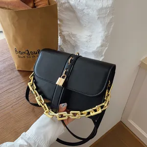Retro Fashion Women PU Leather Crossbody Bag Gold Chain Padlock Decor Shoulder Small Square Bag For Daily Commute Work