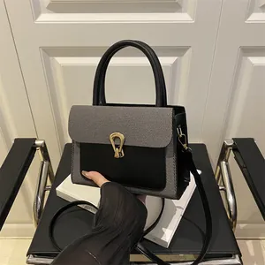 Women Contrast Color Small Square Bag PU Leather Woven Patchwork Metal Lock Handbag Shoulder Crossbody Bag For Commuting Daily