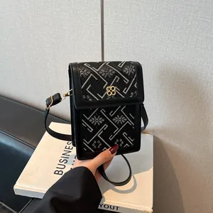 Petit Sac à Bandoulière pour Téléphone Portable pour Femmes Style Néo-Chinois Jacquard Cuir PU Motif Géométrique Vintage