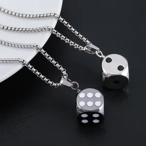 Silver dice pendant necklace with box chain for men and women hip hop style jewelry