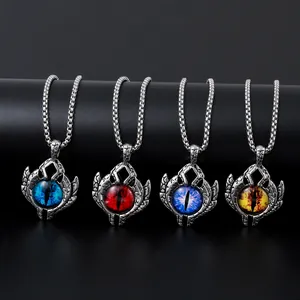 Luminous devil eye pendants in four colors with vintage stainless steel bead chain