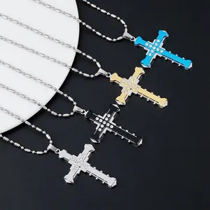 Kreuzanhänger-Halsketten in Blau, Gold, Schwarz und Silber mit Diamanten und Kugelkette