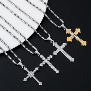 Collana con Pendente a Croce Hip Hop Catena in Acciaio Inossidabile Lega con Zirconia Intarsiata Gioielli Religiosi per Uomo Donna