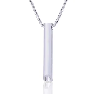 Collier de respiration minimaliste en acier poli avec pendentif sifflet en 3D