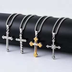 Collane con pendente a croce in oro e argento con cristalli e catena veneziana per coppie