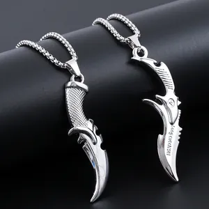 Vintage Dagger Scythe Pendant Necklace For Men Titanium Steel Dragon Bone Chain Alloy Carved Sword Punk Gothic Streetwear Jewelry
