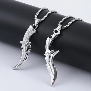 Retro dagger pendant necklace with intricate patterns and durable box chain for men