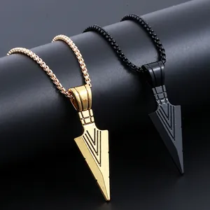 Arrowhead pendant necklaces in gold and matte black finish with V-shaped details