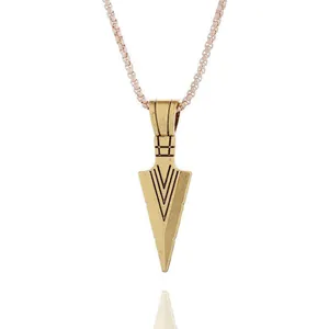 Vintage Pharaoh spear arrowhead pendant necklace in antique gold with box chain