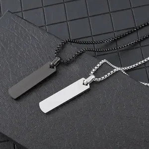 Minimalist rectangular pendant necklaces in matte black and polished silver stainless steel