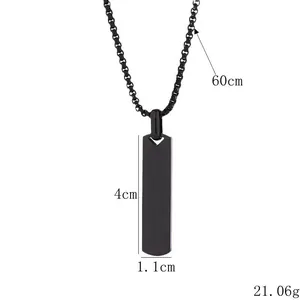 Minimalist black rectangular pendant necklace with 60cm box chain for men and women