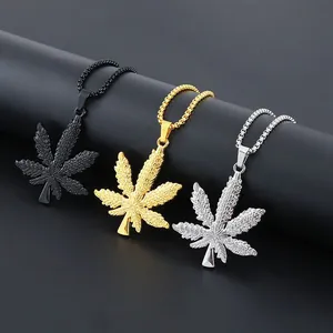 Hip Hop Stainless Steel Titanium Chain Alloy Maple Leaf Pendant Necklace Bold Personality Streetwear Jewelry For Men Women