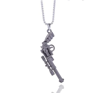 Hip hop style .357 Magnum revolver pendant necklace in gunmetal grey alloy finish