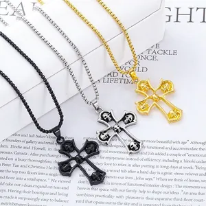 Vintage Gothic Totenkopf Kreuz Anhänger Halskette Titanstahl Legierung Punk Rock Hip Hop Streetwear Schmuck Geschenk Für Herren Damen