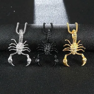 Gothic punk scorpion pendant necklaces in gold, silver, and black metallic finishes
