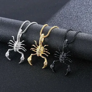 Gothic punk scorpion pendant necklace in silver, gold, and black finishes for men