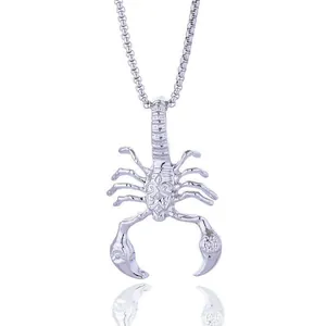 Rock punk scorpion pendant necklace in silver finish with vintage hip hop style