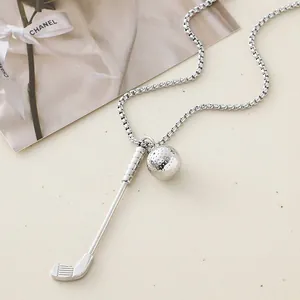 Collier Pendentif Créatif Balle et Club de Golf pour Hommes Femmes Chaîne en Acier Inoxydable Bijoux de Mode Thème Sport