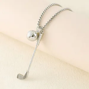 Collier avec pendentif club et balle de golf argenté pour sportifs avec chaîne en acier
