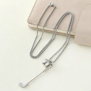 Collier créatif avec pendentif balle et club de golf et chaîne vénitienne argentée