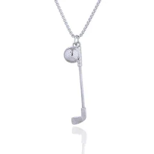 Collier créatif avec pendentif club et balle de golf argenté pour passionnés de sport
