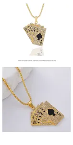 Close-up of gold Ace of Spades poker pendant with shimmering crystals on a box chain