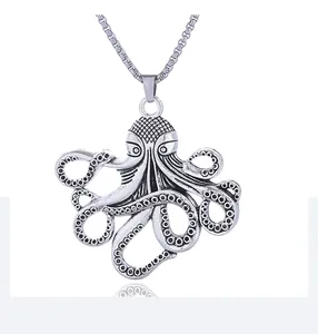 Detail of vintage silver octopus pendant showing realistic tentacles and sucker textures