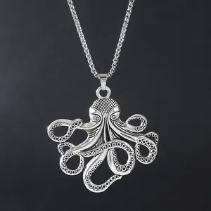 Vintage Octopus Pendant Necklace For Men Women Unisex Titanium Steel Long Chain Alloy Animal Jewelry Punk Style Accessory