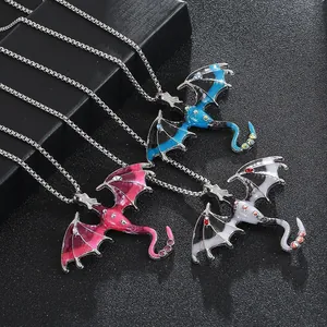 Hip hop dragon pendant necklaces with colorful enamel and sparkling rhinestones