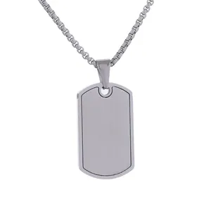 Collier plaque militaire homme en acier inoxydable brossé argenté avec chaîne à mailles