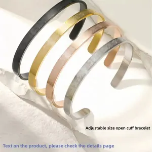 Adjustable C-shaped stainless steel cuffs in black, gold, rose gold and silver finish
