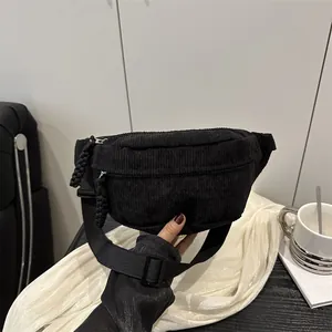 Sac Banane en Velours Côtelé Sac de Poitrine Léger pour Homme Femme Sport Décontracté Bandoulière Avec Sangle Réglable