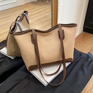 Sac Cabas Femme Grande Capacité en Cuir PU Sac à Main Bandoulière Bloc de Couleur Imprimé NEW YORK Sac de Travail