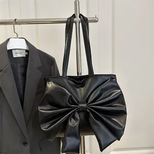 Women Fashion Large Capacity Bow Tote Bag PU Leather Korean Style Shoulder Bag For Daily Commuting Girly Niche Design Handbag