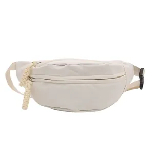 Cream white nylon dumpling crossbody bag with woven rope zippers for casual style
