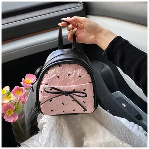 Women Fashion Ruched Bow Mini Backpack Pleated Pattern Small Handbag For Daily Casual Korean Sweet Girls Bag