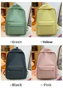 Collage von Nylon-Rucksäcken in den Farben Grün, Gelb, Schwarz und Rosa für Frauen