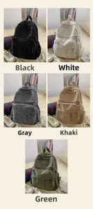 Detailansicht von Cord-Rucksäcken in den Farben Schwarz, Weiß, Grau, Khaki und Grün
