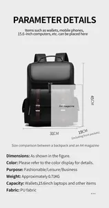 Detailed size specifications of the vintage PU leather backpack with dimensions and weight