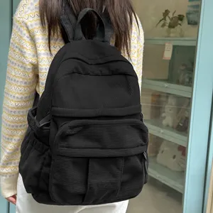 Minimalistischer schwarzer Cord-Rucksack für Damen und Herren, leichter Freizeitrucksack